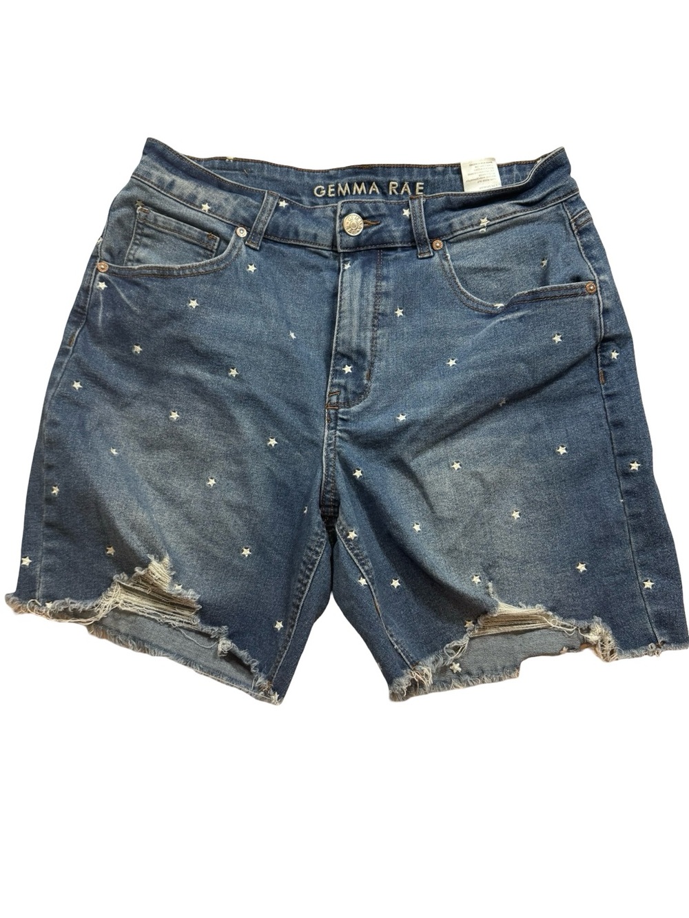 Gemma Rae Women's Blue Star-Print Distressed Denim Shorts